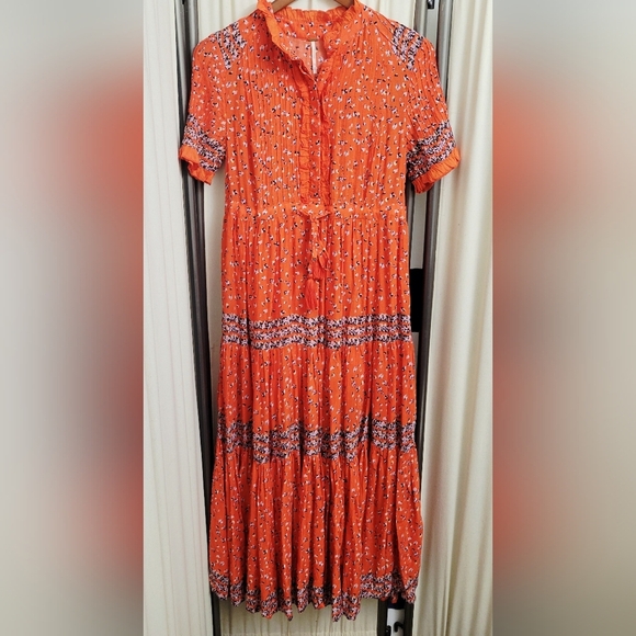 Free People Dresses & Skirts - NWT Free People Vibrant Orange Floral Midi Dress | Size XS
